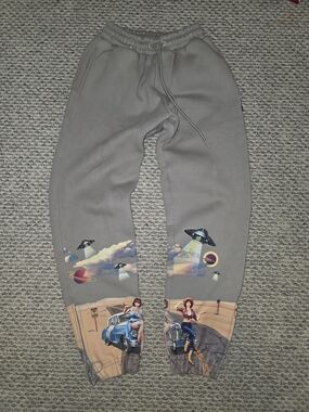 Saint Giovanni Gray Graphic Jogger Pants with Retro Space Print